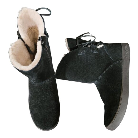 UGG Koolaburra Shazi Short Women's Winter Boots Black Faux Fur Suede Zip Lace - Picture 5 of 10